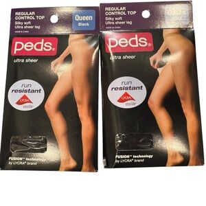2 Packs Regular Control Top‎ Silky Soft Ultra Sheer Leg, Queen BLACK